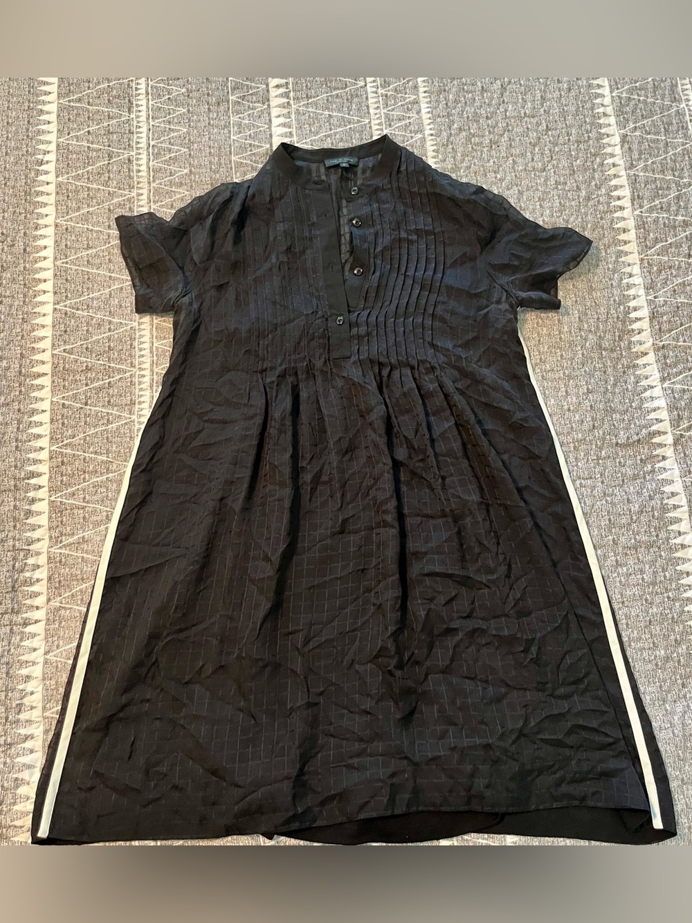 Rag Bone Black Windowpane Silk Shift Dress Ribbed Hem Small